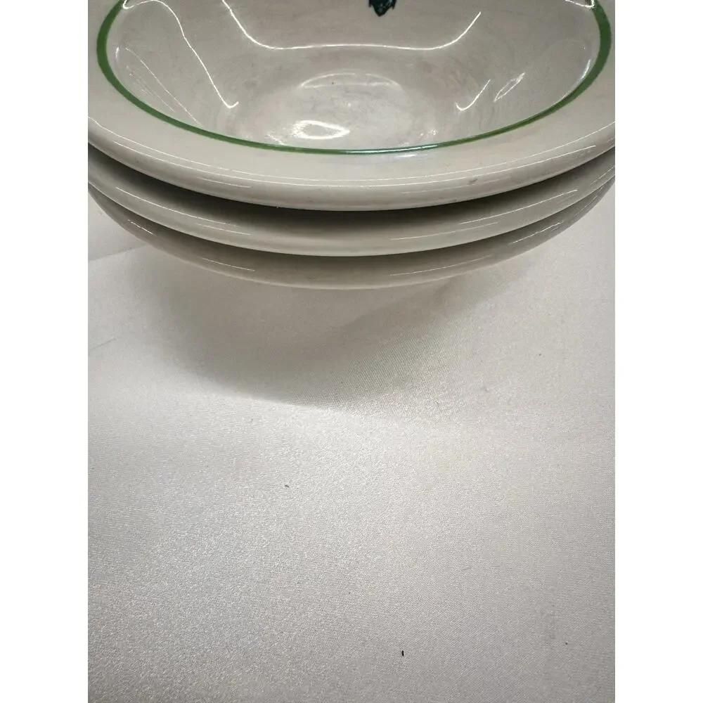 VTG Shenango China Schroeder Hotel Set Of 3 Green Crest Soup Cereal Bowl 5.75